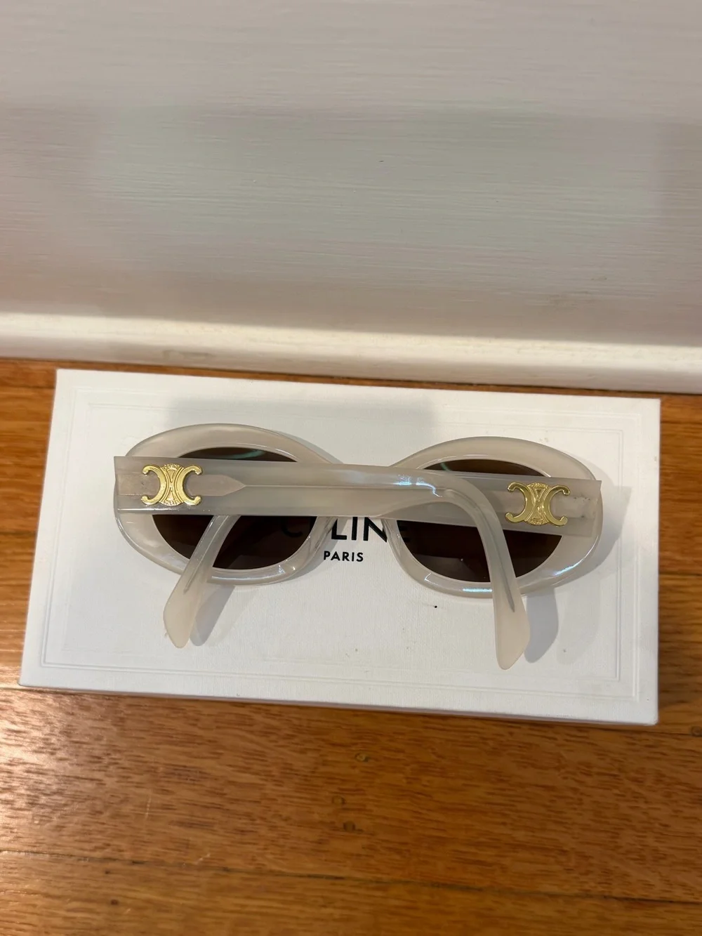 Celine Eyewear Triomphe oval acetate sunglasses, white, 52 mm, gently used